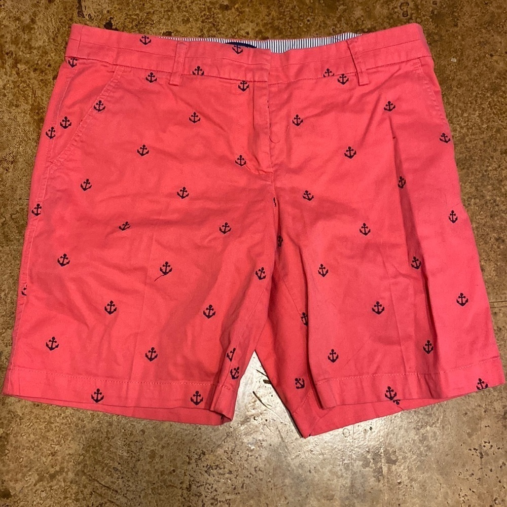 BRITISH Khaki coral‎ pink anchor embroidered chino shorts